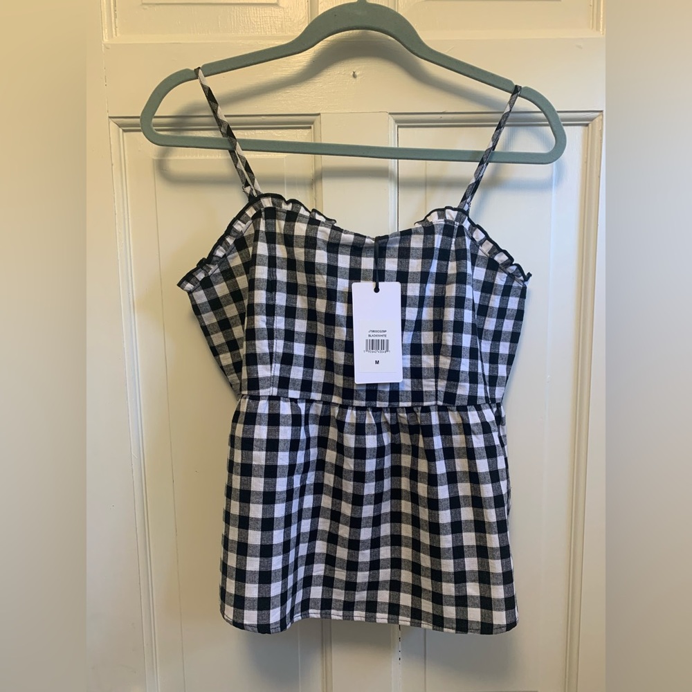 NWT LUQ Plaid Tank Top with Ruched Back